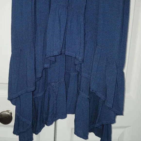 Elegant Navy Blue Plunging Neckline Boho Maxi Dress - Picture 3 of 16